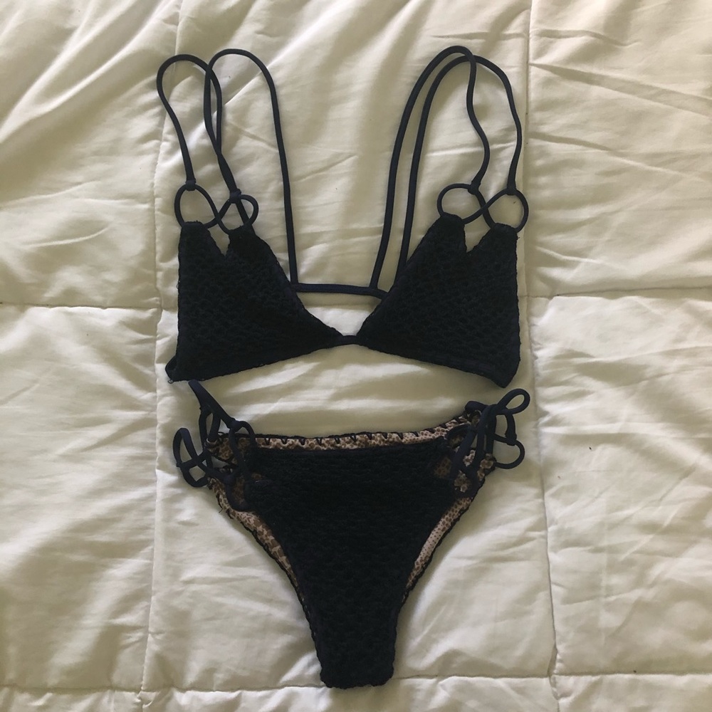 ACACIA Swimwear Navy Crochet Bikini Set